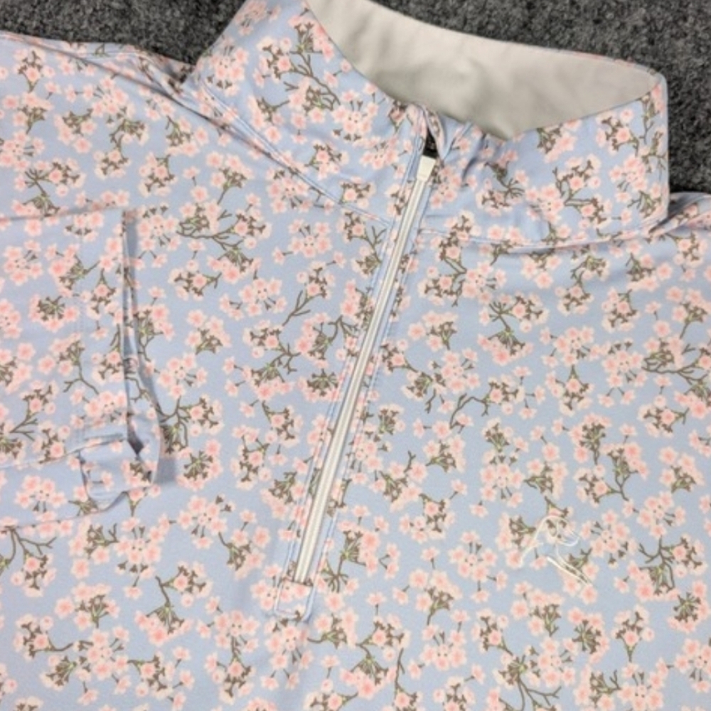 Rhoback Cherry Blossom Sakura Light Blue Floral Quarter-Zip Pullover